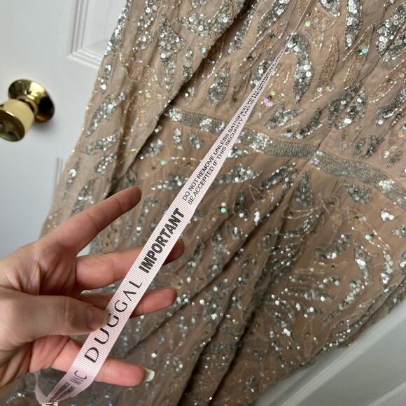 Mac Duggal Cream Silver Beaded Illusion Yoke Long Sleeve Evening #5124 Gown 10 - Picture 10 of 10